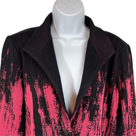 Ming Wang Abstract Knit One Button Jacket Cardigan M Black Pink - Picture 2 of 10